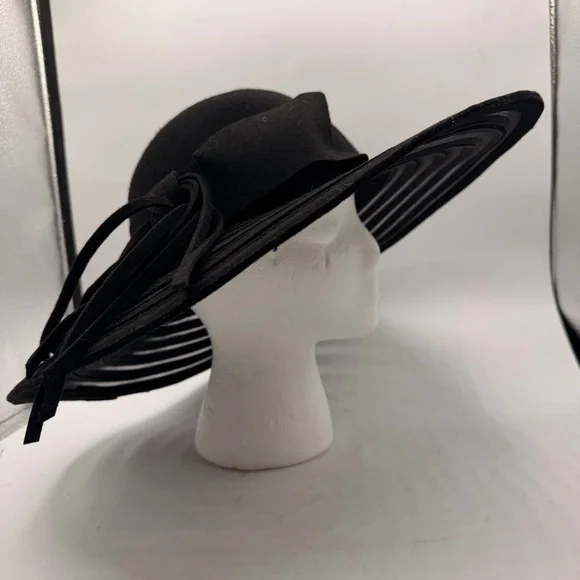 Banash Boston Wool Wide Brim Hat – Black with Ribbon Bow – NWT – Size 58 cm - Picture 3 of 10